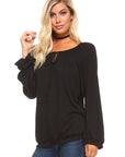 Long Sleeve Solid Peasant  Women's Top