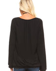 Long Sleeve Solid Peasant  Women's Top