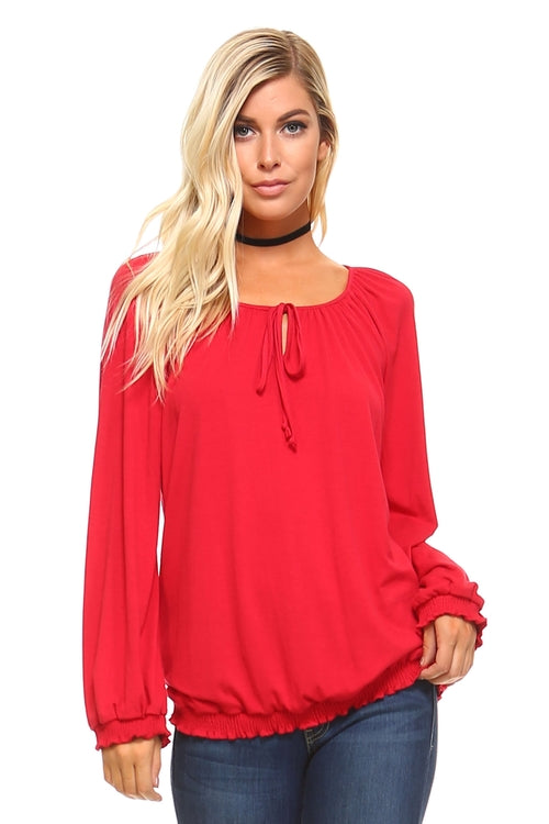 Long Sleeve Solid Peasant  Women&#39;s Top