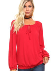 Long Sleeve Solid Peasant  Women's Top