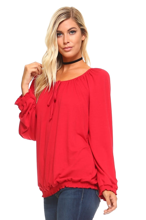 Long Sleeve Solid Peasant  Women&#39;s Top