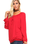 Long Sleeve Solid Peasant  Women's Top