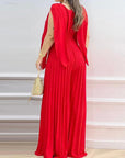 Deep V-Neck Pleated Wide Leg Pants Jumpsuit