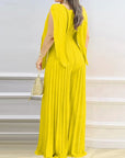 Deep V-Neck Pleated Wide Leg Pants Jumpsuit