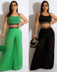 Pullover Spliced Vest Crop Top Wide Leg Pants Outfits