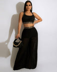 Pullover Spliced Vest Crop Top Wide Leg Pants Outfits