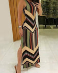 Colorful Striped Print Side Slit Maxi Dress