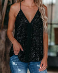 Ladies Sparkly Sequins V Neck  Women's Tops