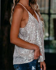 Ladies Sparkly Sequins V Neck  Women's Tops