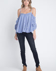 Women's Cold Shoulder Checkered Top