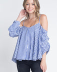 Women's Cold Shoulder Checkered Top