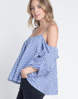 Women's Cold Shoulder Checkered Top