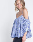 Women's Cold Shoulder Checkered Top