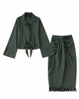 Women's Solid Suit with Bow Tops and Pleated Skirts