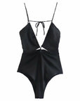 Hollow Out Fitted Bodysuits Vintage Backless Tied Thin Tops
