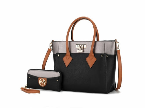 Brynlee Color-Block Vegan Leather Women Tote Bag with Wallet By Mia k