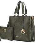 Beryl Snake embossed Vegan Leather Women Tote Bag with Wristlet