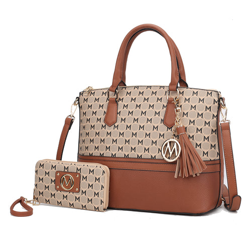 Saylor Circular M Emblem Print Women Tote Bag with matching Wristlet