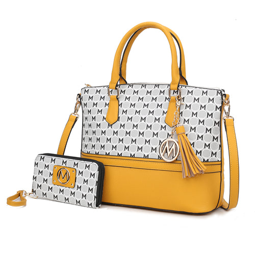 Saylor Circular M Emblem Print Women Tote Bag with matching Wristlet