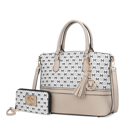 Saylor Circular M Emblem Print Women Tote Bag with matching Wristlet