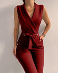Lace-Up Sleeveless Wide Leg Pants Bodysuits Streetwear