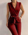 Lace-Up Sleeveless Wide Leg Pants Bodysuits Streetwear