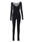 Cross V-neck  Finger Long-sleeved Pants Jumpsuit