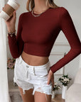 Backless Casual Short Knit Slim Fit Long Sleeve Tops