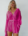 Green Pleated Skinny Puff Sleeve Pleated Dress