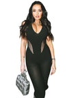 Hollow Perspective High Waist Tight Pants Jumpsuit