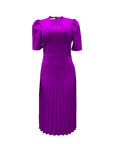 Short Sleeve Pleated Solid Color Plus Size Dress