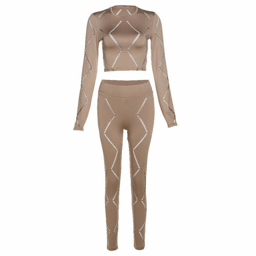 Sexy Hollow High Waist Tight Pants Casual Sports Suit