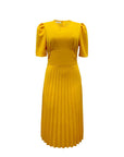 Short Sleeve Pleated Solid Color Plus Size Dress