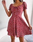 Drawstring Tie Floral Flower Swing Dress