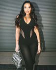 Hollow Perspective High Waist Tight Pants Jumpsuit