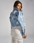 Fashionable Tops  Women's Denim Jacket with Distressed Details