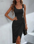 Irregular Hem Tie Strap Slip Dress Midi Length.