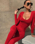 Long Sleeve Bodycon Pants Jumpsuit with Butt Lift