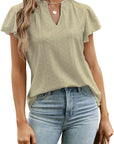 Jacquard V-Neck Top with Puff Sleeves