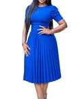 Short Sleeve Pleated Solid Color Plus Size Dress