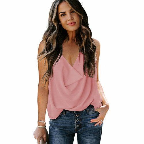 Loose V-neck Chiffon Tank Tops