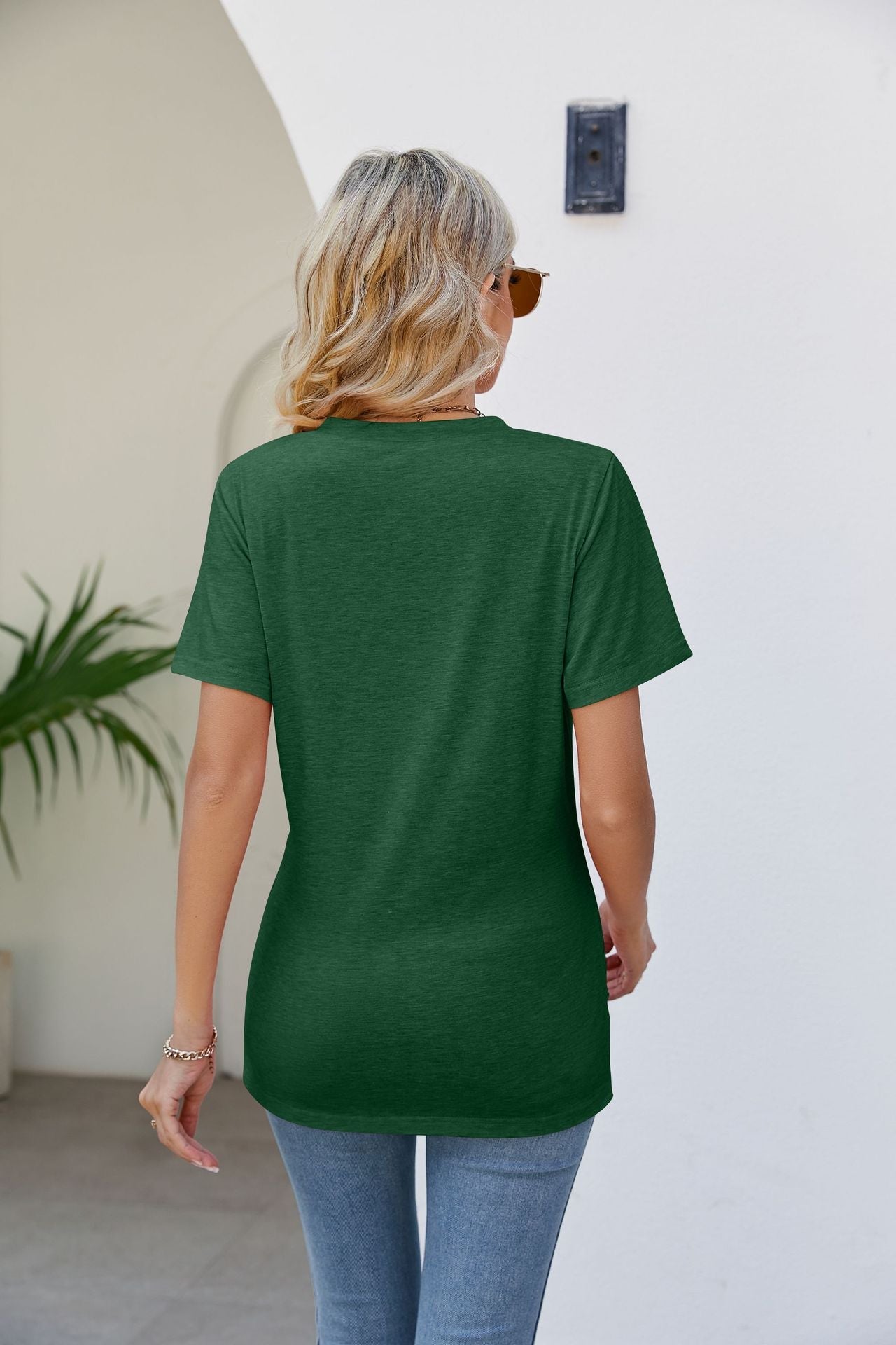 Casual Short-Sleeve V-Neck Tops with Knotted Front