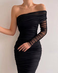 Mesh Patchwork One-Shoulder Sexy Backless Dress