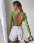 Backless Casual Short Knit Slim Fit Long Sleeve Tops