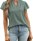 Jacquard V-Neck Top with Puff Sleeves