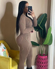 Sexy Hollow High Waist Tight Pants Casual Sports Suit