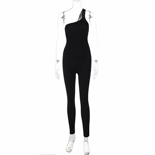 One Shoulder Strap Sporty Pants Jumpsuit