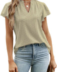 Jacquard V-Neck Top with Puff Sleeves