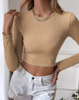 Backless Casual Short Knit Slim Fit Long Sleeve Tops