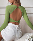 Backless Casual Short Knit Slim Fit Long Sleeve Tops